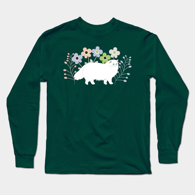 Persian Cat in a Garden Long Sleeve T-Shirt by LulululuPainting